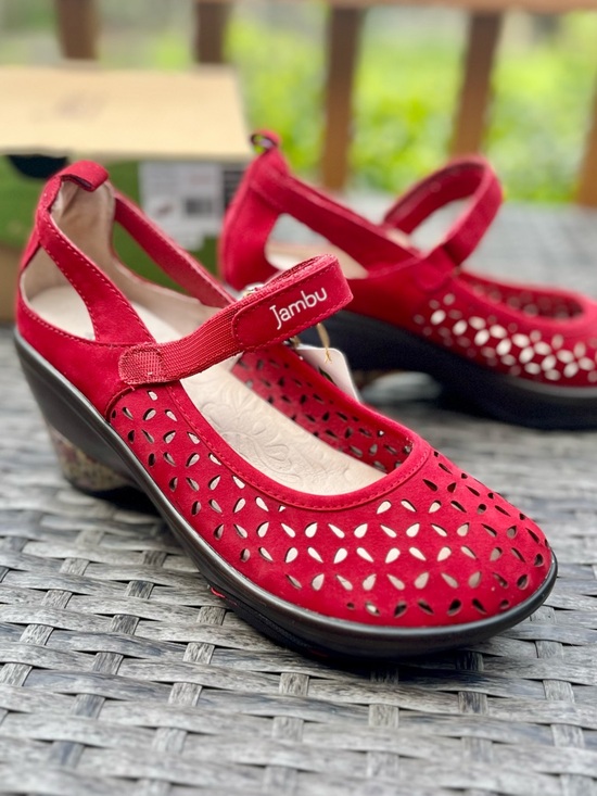 Jambu Shoes - NIB Jambu Women’s Red Calypso Discontinued Style Mary Jane Wedge Shoes brand new